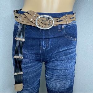 Eric Sun Braided Genuine Leather Belt With Crystal Detail 48.5” End To End